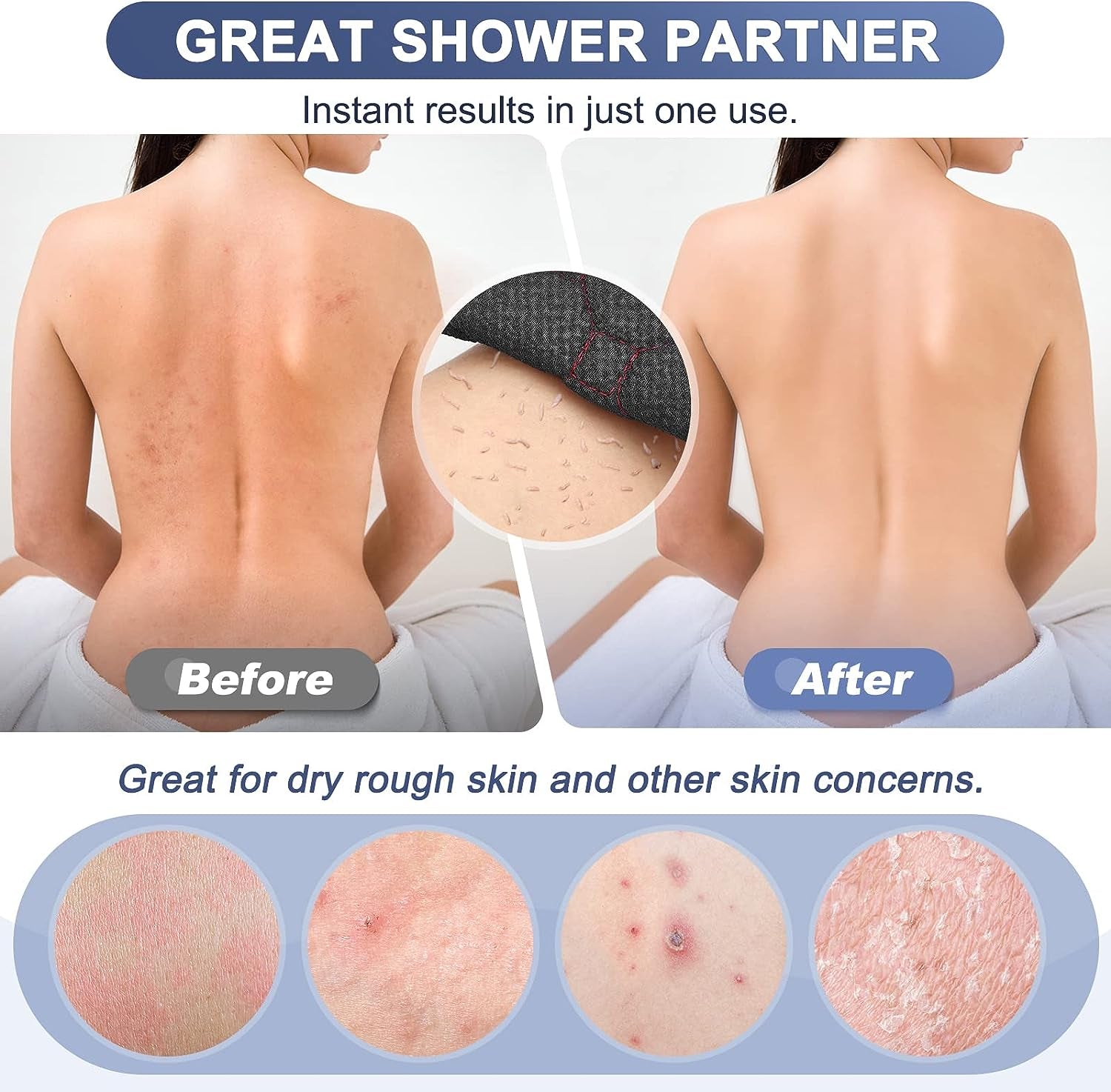 Exfoliating Back Scrubber with Handles, 38.5 Inch Double-Sided Back Exfoliator Body Scrub Towel, Exfoliating Washcloth Bath Tool for Use in Shower, Back Washer to Deep Clean Your Skin for Men & Women