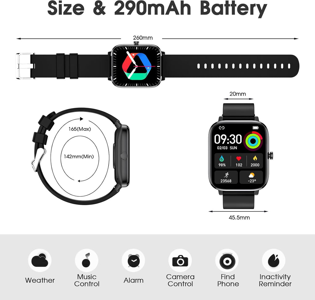 Smart Watch (Answer/Make Call): 1.85" Waterproof Fitness Trackers with 24-Hours Blood Pressure Heart Rate Spo2 Sleep Monitor Watches for Men Women, Iphone Android Compatible (Stone Black)