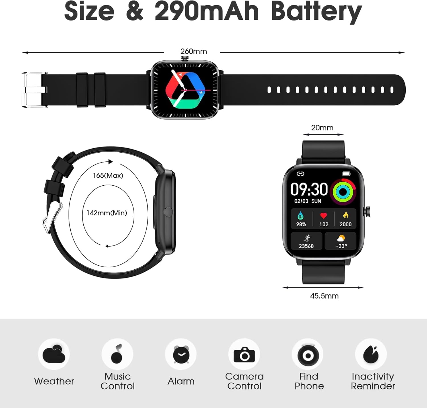 Smart Watch (Answer/Make Call): 1.85" Waterproof Fitness Trackers with 24-Hours Blood Pressure Heart Rate Spo2 Sleep Monitor Watches for Men Women, Iphone Android Compatible (Stone Black)