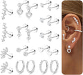 Hypoallergenic Flat Back Earrings for Women Cartilage Earrings Stacks-20G Surgical Stainless Steel Flatback Stud Hoop Earring Set Daith Conch Tragus Helix Piercing Jewelry
