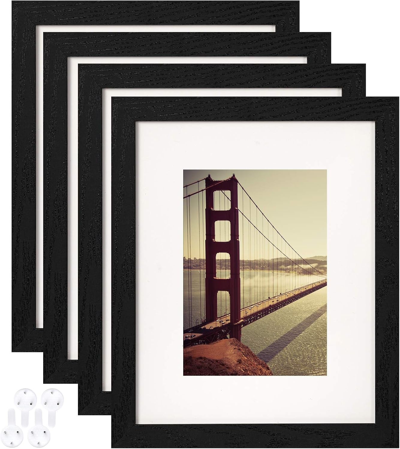 4X6 Picture Frame Distressed Farmhouse Wood Pattern Set of 4,Display 3.5X5 with Mat or 4X6 without Mat,Multicolour