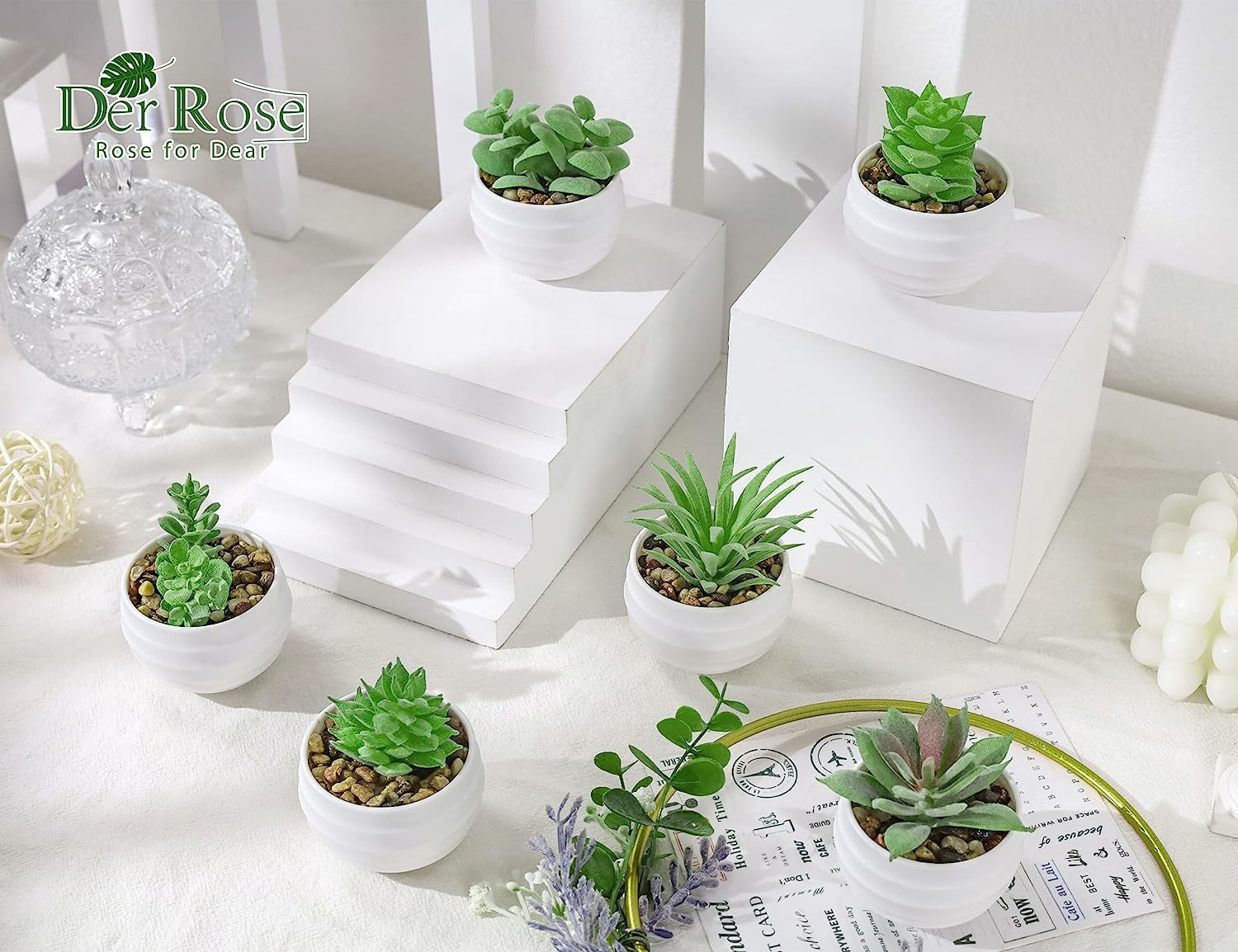 Set of 6 Succulents Plants Artificial in Pots Small Fake Plants for Bedroom Aesthetic Living Room Shelf Bathroom Decor Office Desk Accessories