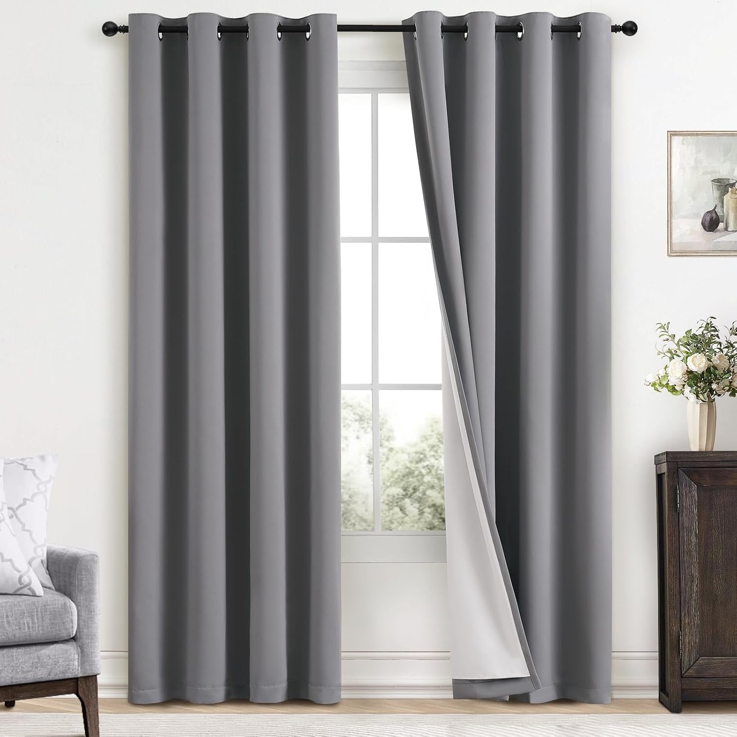 Room Darkening Gray Blackout Curtains 84 Inch Long Light Blocking Thermal Insulated Window Treatment Grommet Drapes for Bedroom Living Room, 52W X 84L, Grey Curtains, 2 Panels