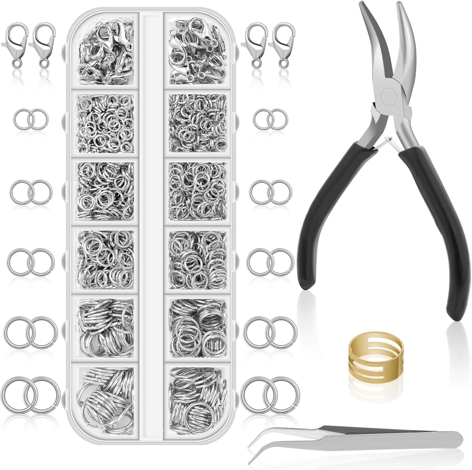 Jump Rings for Jewelry Making Supplies and Necklace Repair with Jump Ring Pliers and Open Jump Ring(1200Pcs Silver and Gold)