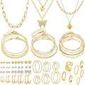 47Pcs Gold Jewelry Set with 3 PCS Necklace, 11 PCS Bracelet,20Pcs Hoop Stud Earrings,7Pcs Rings Set for Women for Birthday Gifts