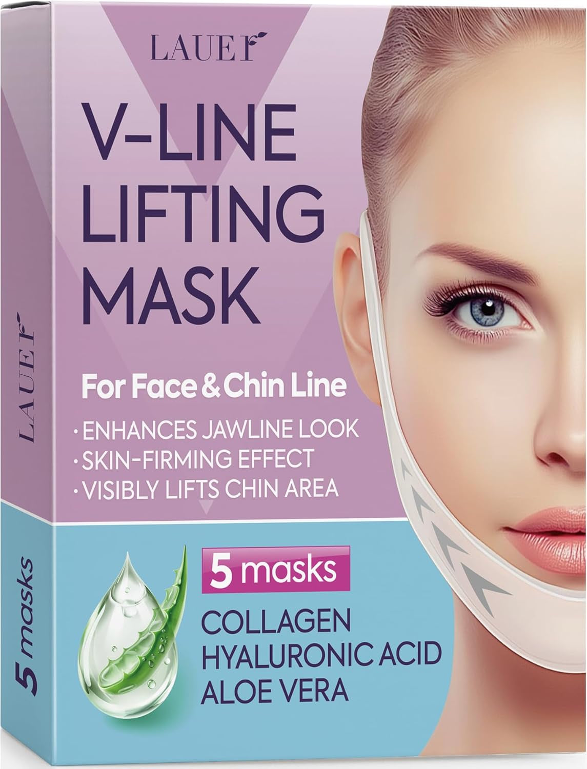 V Shaped Contouring Face Mask Line Shaping Lifting Belt Neck Reduction Jawline Lift Tape Enhancer Firming Chin up Collagen Hyaluronic Acid Aloe Vera