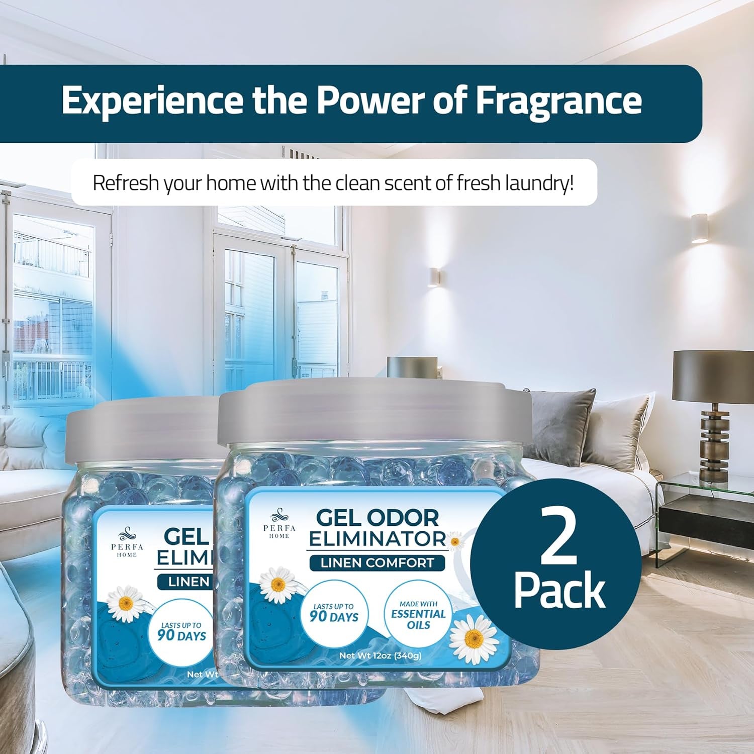 Scented Gel Air Freshener | (Pack of 2) Linen Comfort Gel Air Fresheners for Home, Office, and Small Spaces | Lasts 90 Days for Improved Home Fragrance | Essential House Air Freshener by