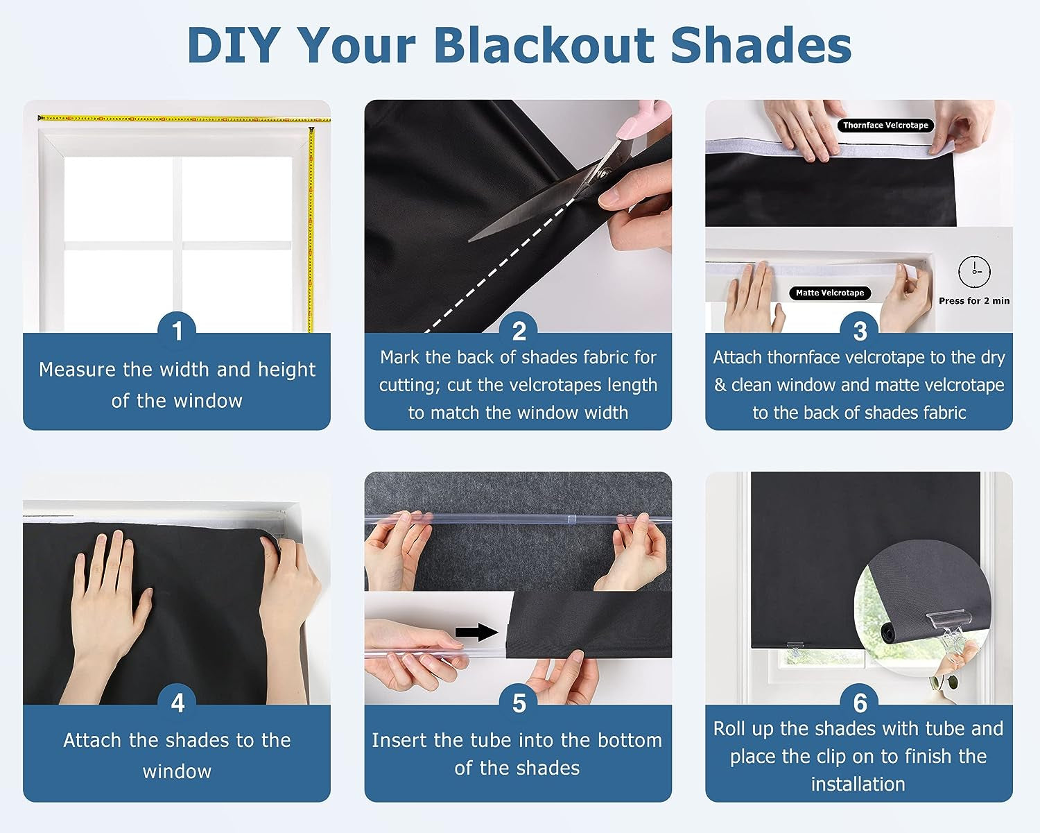 100% Blackout Roller Shades, No Tools No Drill Cordless Blinds for Windows, Thermal Insulated UV Protection Privacy Window Shades for Bedroom (36''W X 72''H, Black)