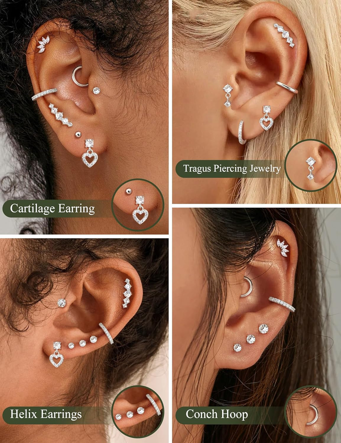 Hypoallergenic Flat Back Earrings for Women Cartilage Earrings Stacks-20G Surgical Stainless Steel Flatback Stud Hoop Earring Set Daith Conch Tragus Helix Piercing Jewelry