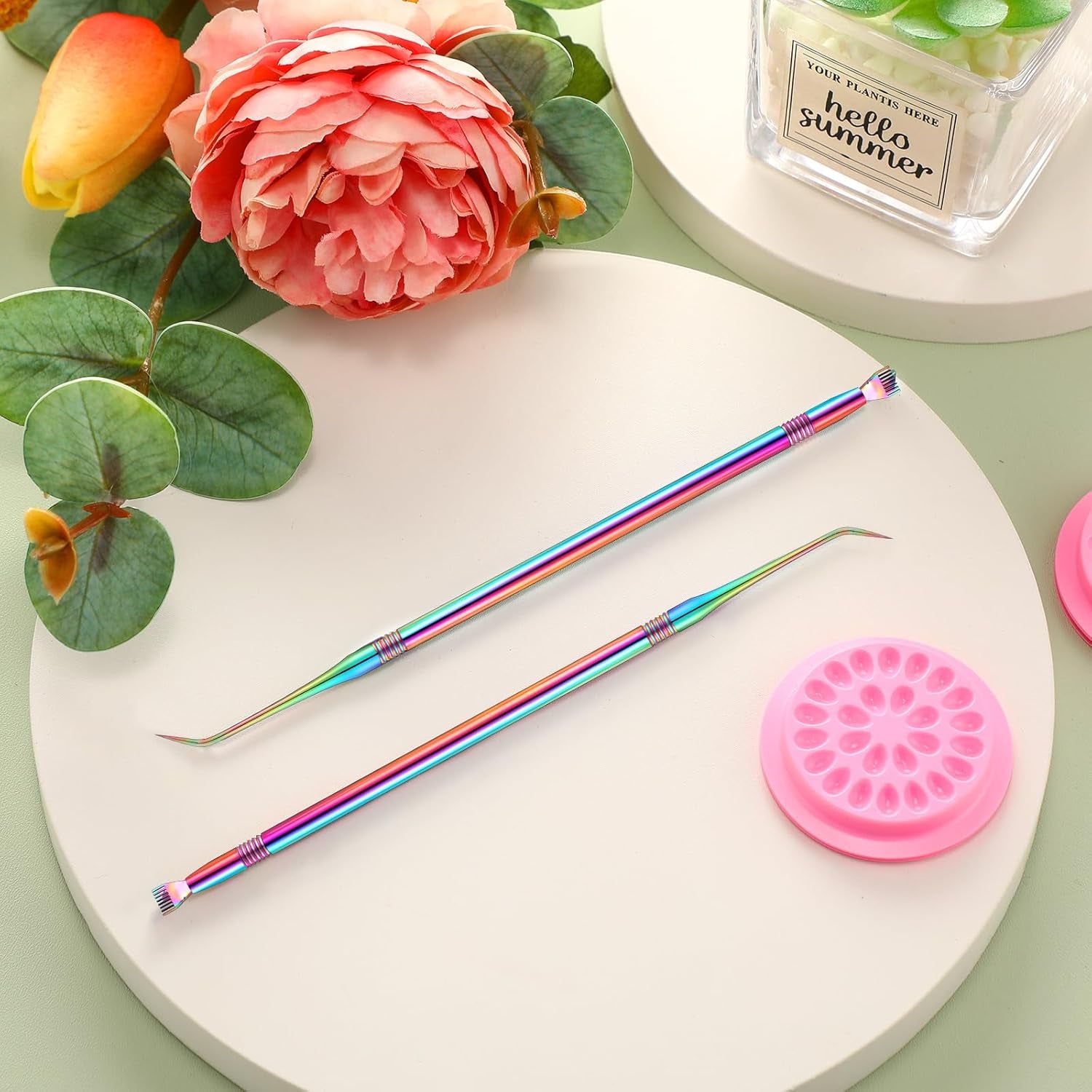 2 Pcs Lash Lift Tool, Lash Separator Tint Stainless Steel Metal Lift Rods Beauty Tool with Comb for Eyelash Eyebrow Perming Tinting Curling Extensions Supplies(Multi Color)