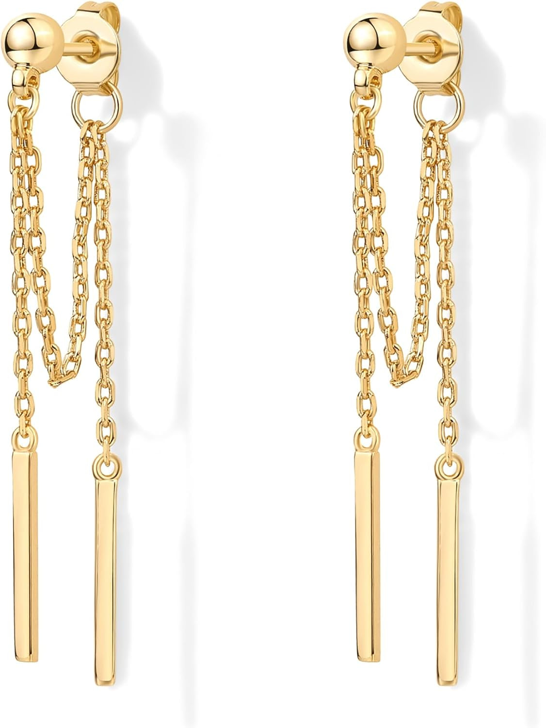 18K Gold Plated 925 Sterling Silver Posts Drop Dangle Chain Earrings for Women | Dangling Chain Studs | Cubic Zirconia Ball Threader Earscapes Earrings
