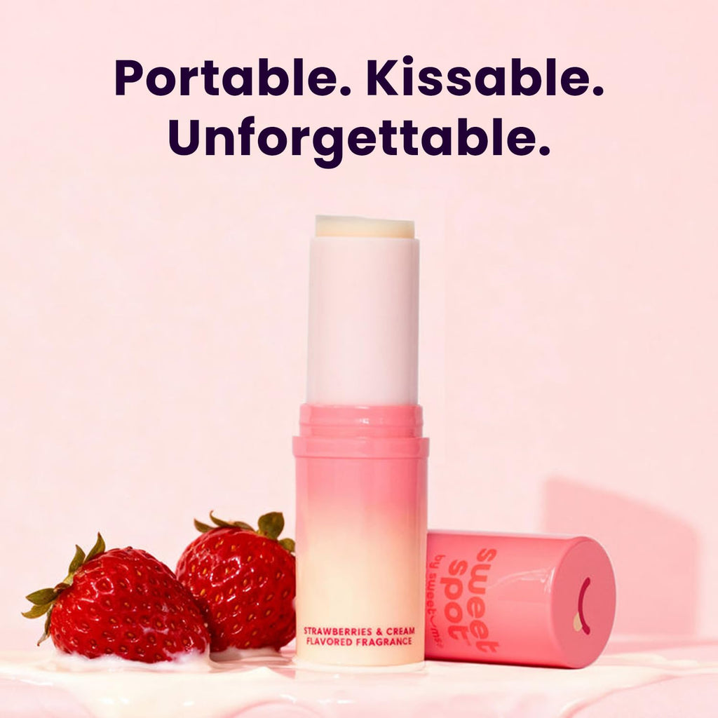 Sweetspot Flavored Solid Perfume Stick, Portable Travel Perfumes for Women, Long Lasting Fragrances, Non Sticky Formula, Natural Ingredients, Fragrance Stick (Strawberries & Cream)