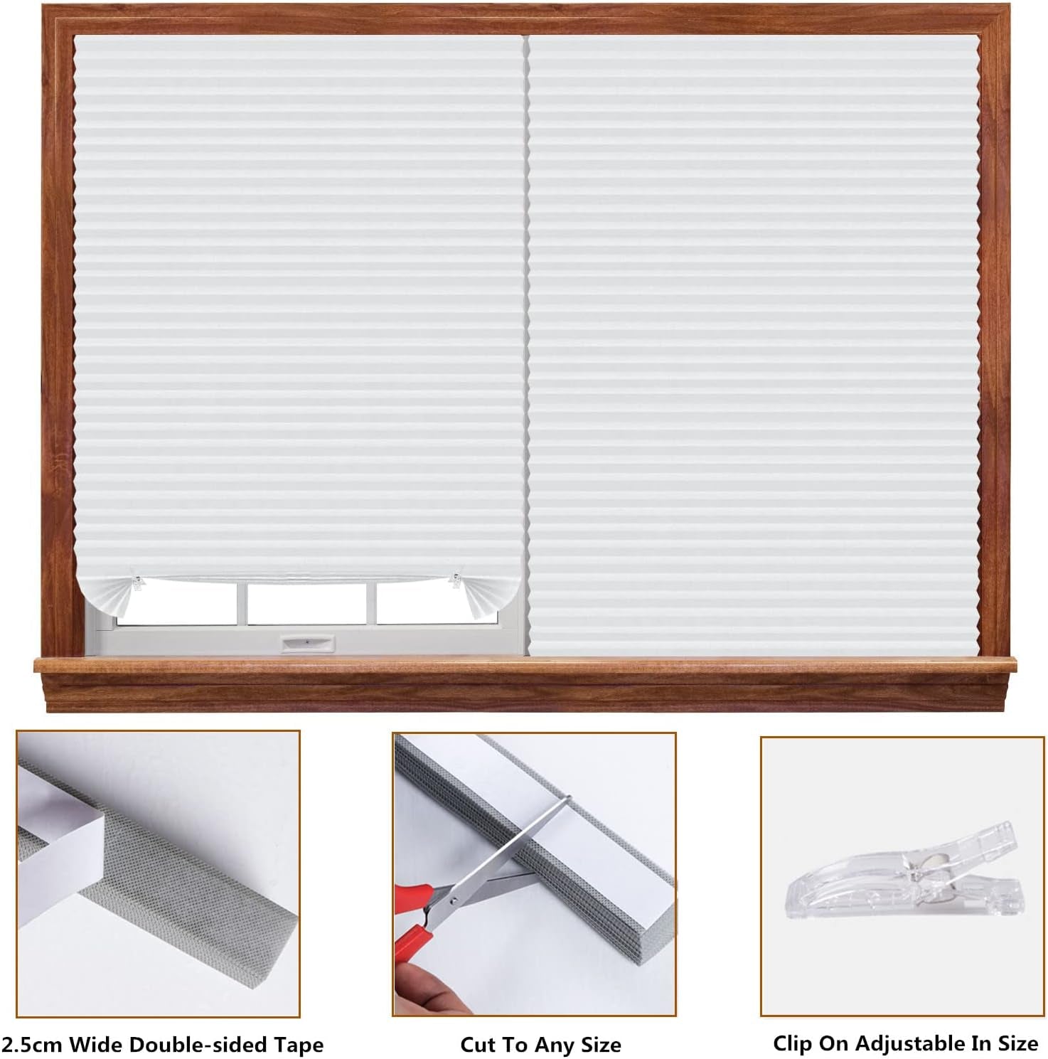 Cordless No-Drill Pleated Paper Window Blinds – Self-Adhesive Temporary