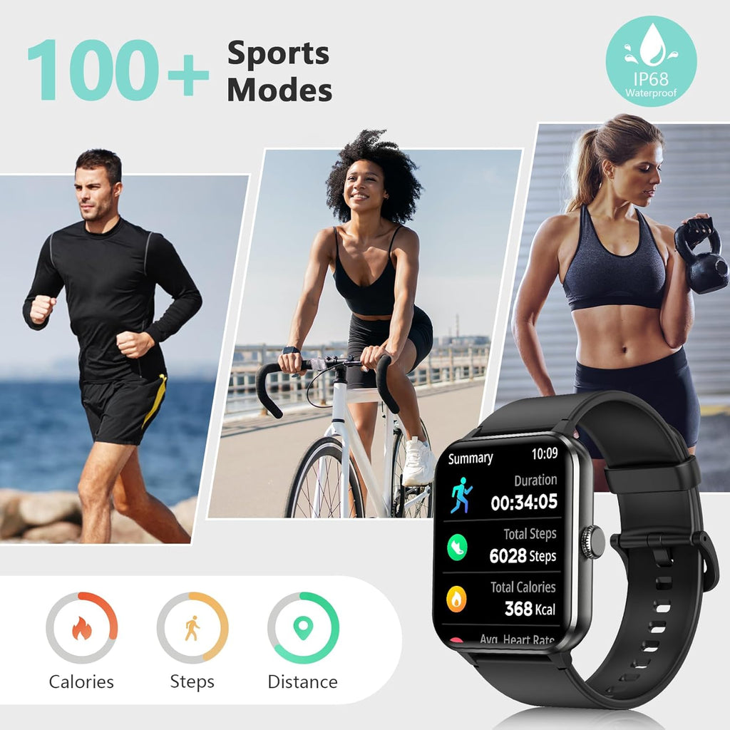 2026 Smart Watch (Answer/Make Calls), Fitness Watch for Men and Women with Heart Rate/Spo2/Sleep Monitor/2 Straps, 100+ Sports Modes, IP68 Waterproof Activity Tracker for Android/Iphone