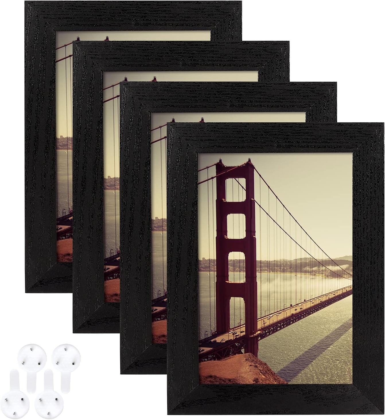 4X6 Picture Frame Distressed Farmhouse Wood Pattern Set of 4,Display 3.5X5 with Mat or 4X6 without Mat,Multicolour