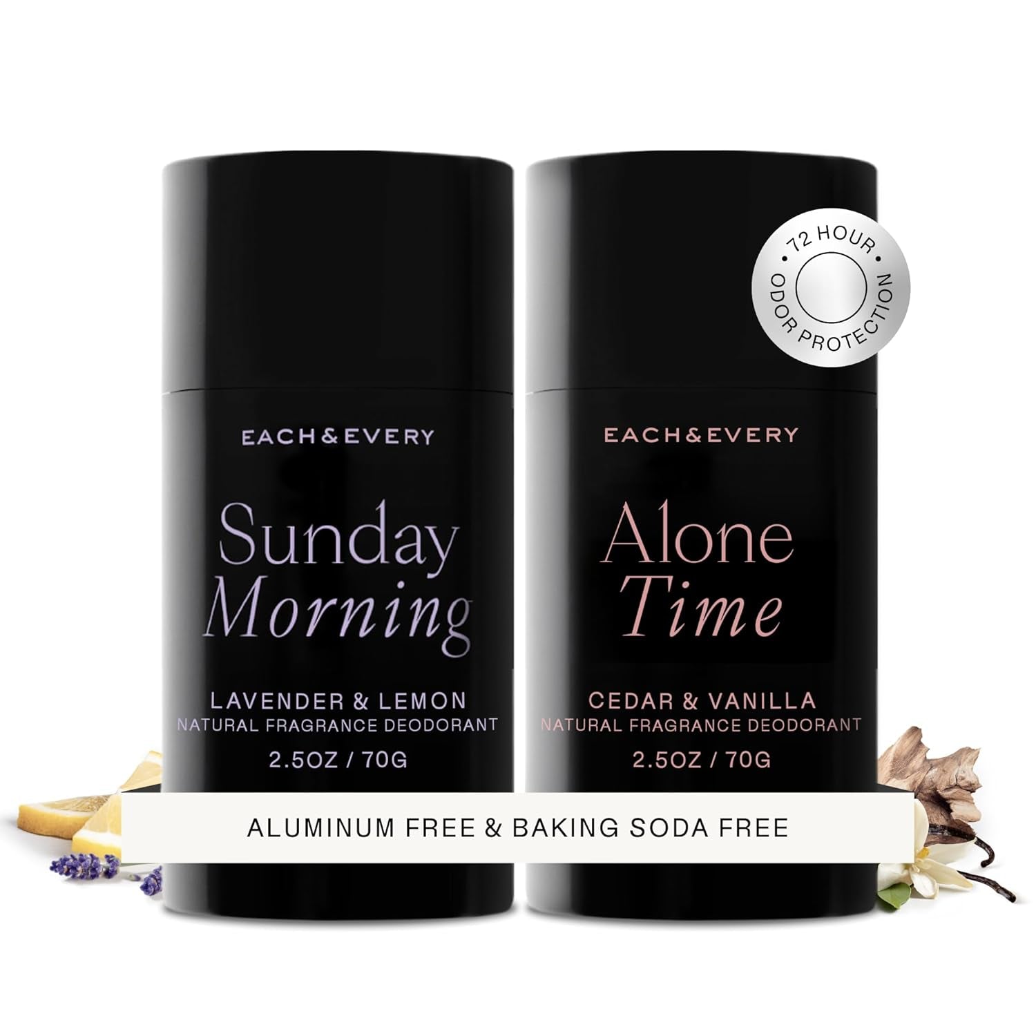 Aluminum Free Deodorant for Women & Men, Lavender & Lemon - All Natural Deodorant for Sensitive Skin, EWG Verified - Clean, Baking Soda-Free, Plant-Based Fragrance - 2.5Oz, 2 Pack