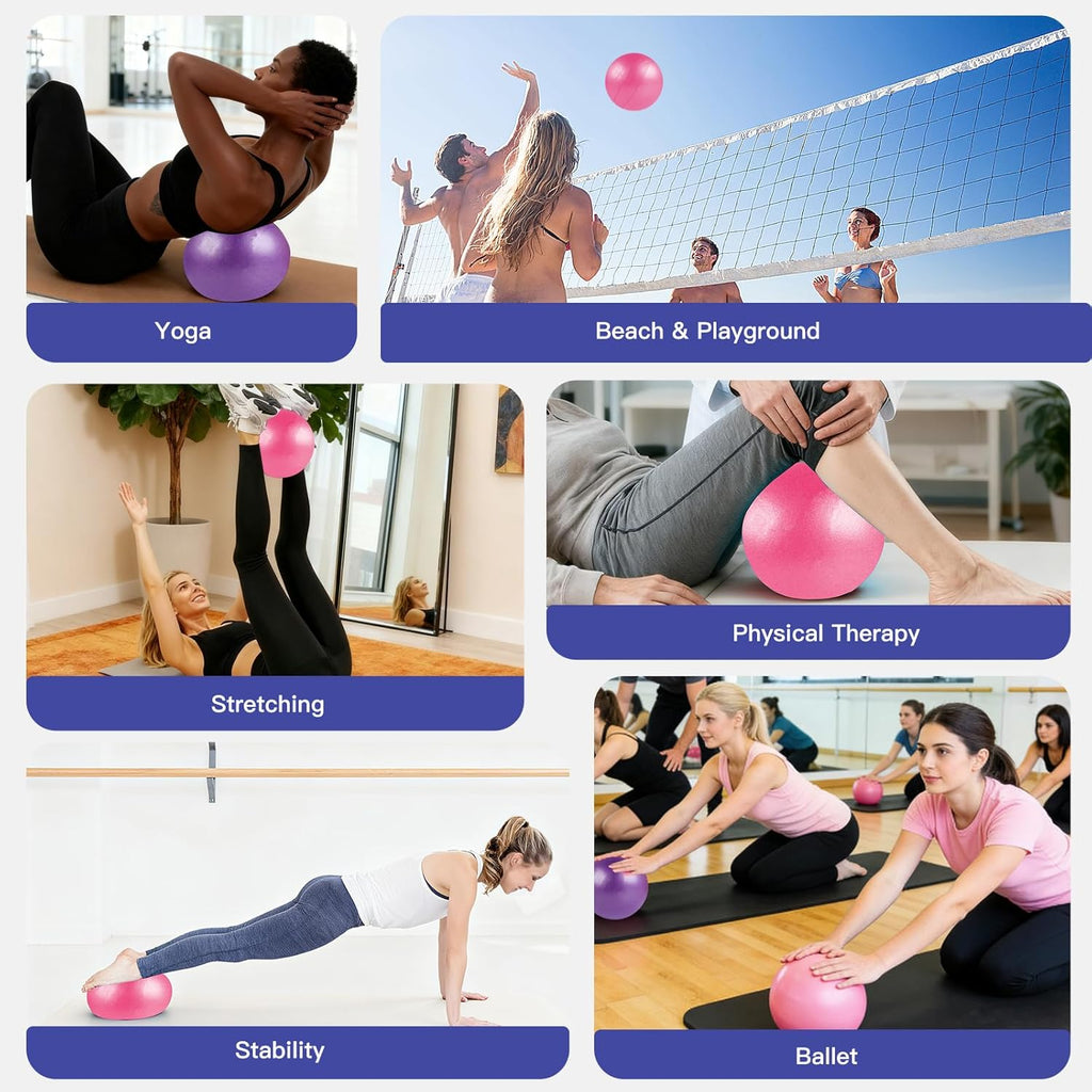 Pilates Ball 2P, 9 Inch Workout Ball for Women Men Kid Toddler, Small Exercise Ball with Pump for Physical Therapy, Stability, Stretching, Barre, Yoga, Core(Pink & Purple)