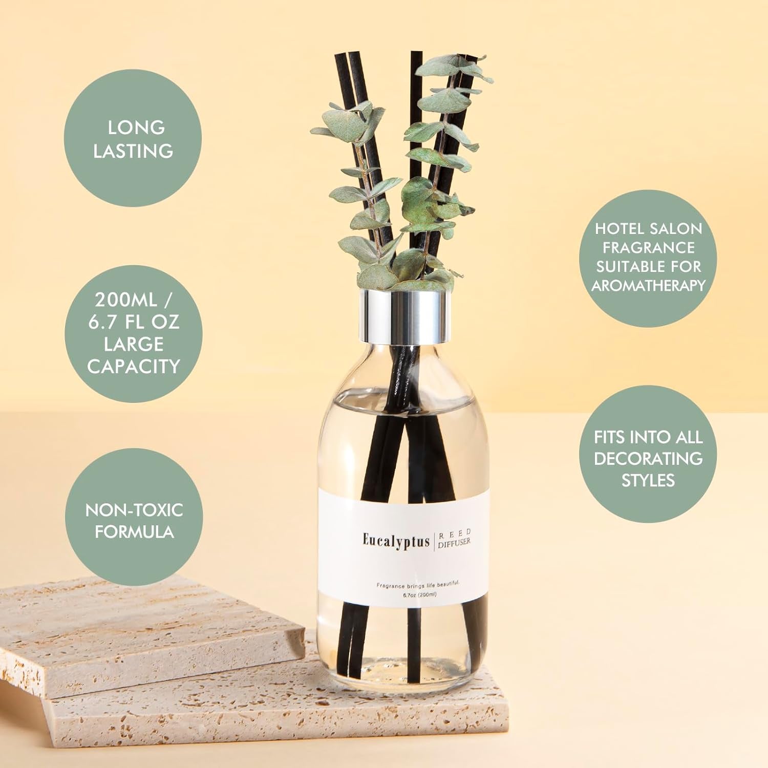 Reed Diffuser Set, 6.7 Oz Eucalyptus Scented Diffuser with Sticks, Home Fragrance Reed Diffuser for Bathroom Shelf Decor