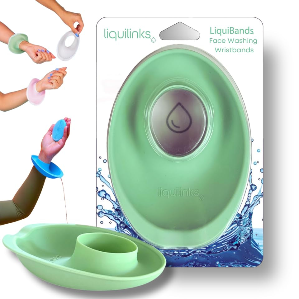 Liquibands Face Washing Wristbands – No More Wet Sleeves - Silicone Spa Bands to Catch Water Drips – Travel Accessory, Esthetician Essential, & Teen Gift for Skincare Routine (Sage Green, 1 Pair)