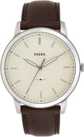 Men'S Minimalist Quartz Stainless Steel and Brown Leather Three-Hand Watch for Men, Color: Silver, Brown