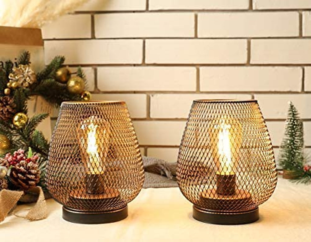 Set of 2 Metal Cage LED Lantern Battery Powered Cordless Accent Light with LED Great for Weddings Parties Patio Events for Indoors Outdoors