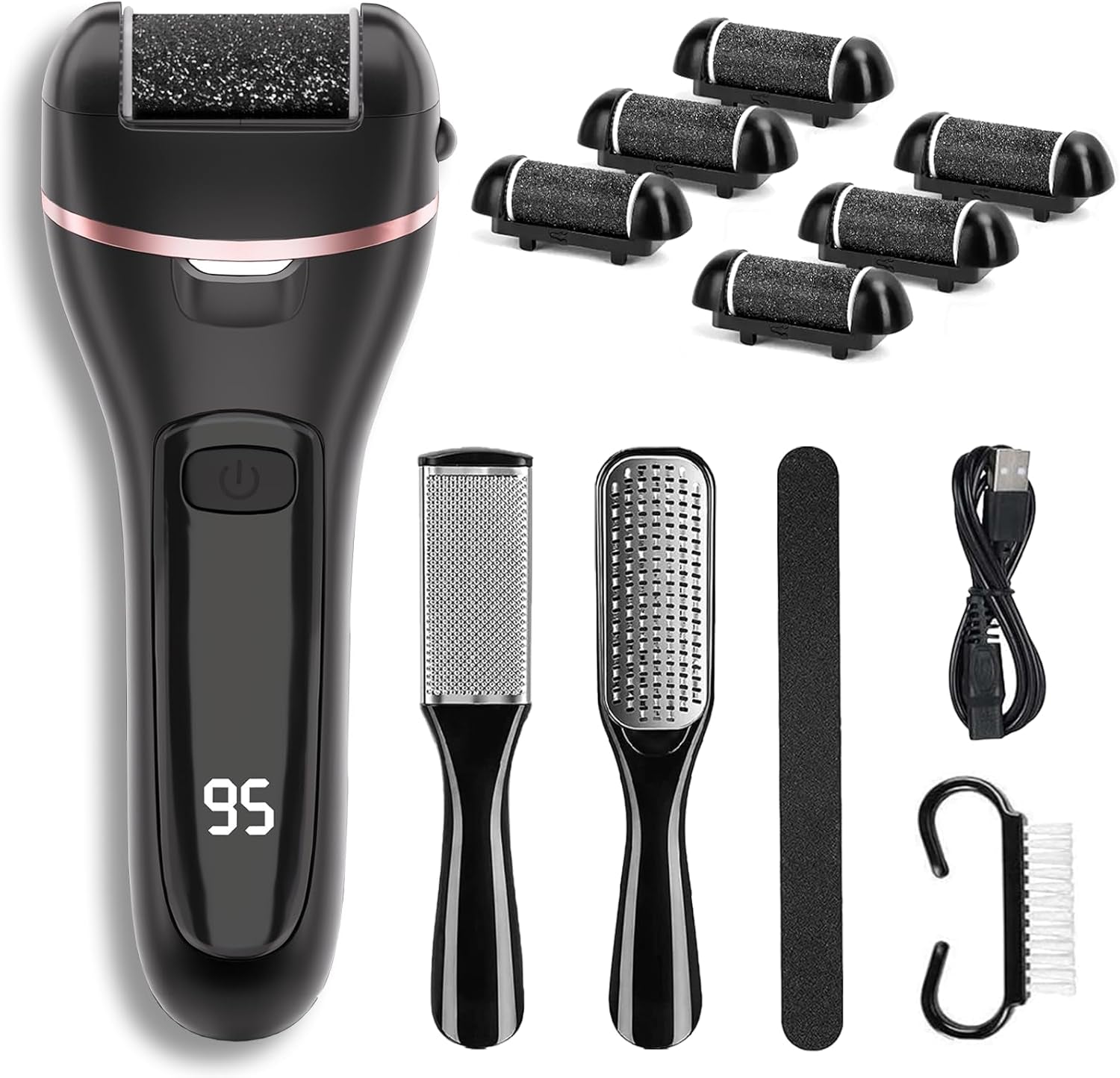 Electric Callus Remover for Feet with Rechargeable Waterproof 17 in 1 Professional Pedicure Kit with 3 Roller Heads 2 Speed,Foot File, Foot Care Tools Perfect for Dead Hard Cracked Dry Skin