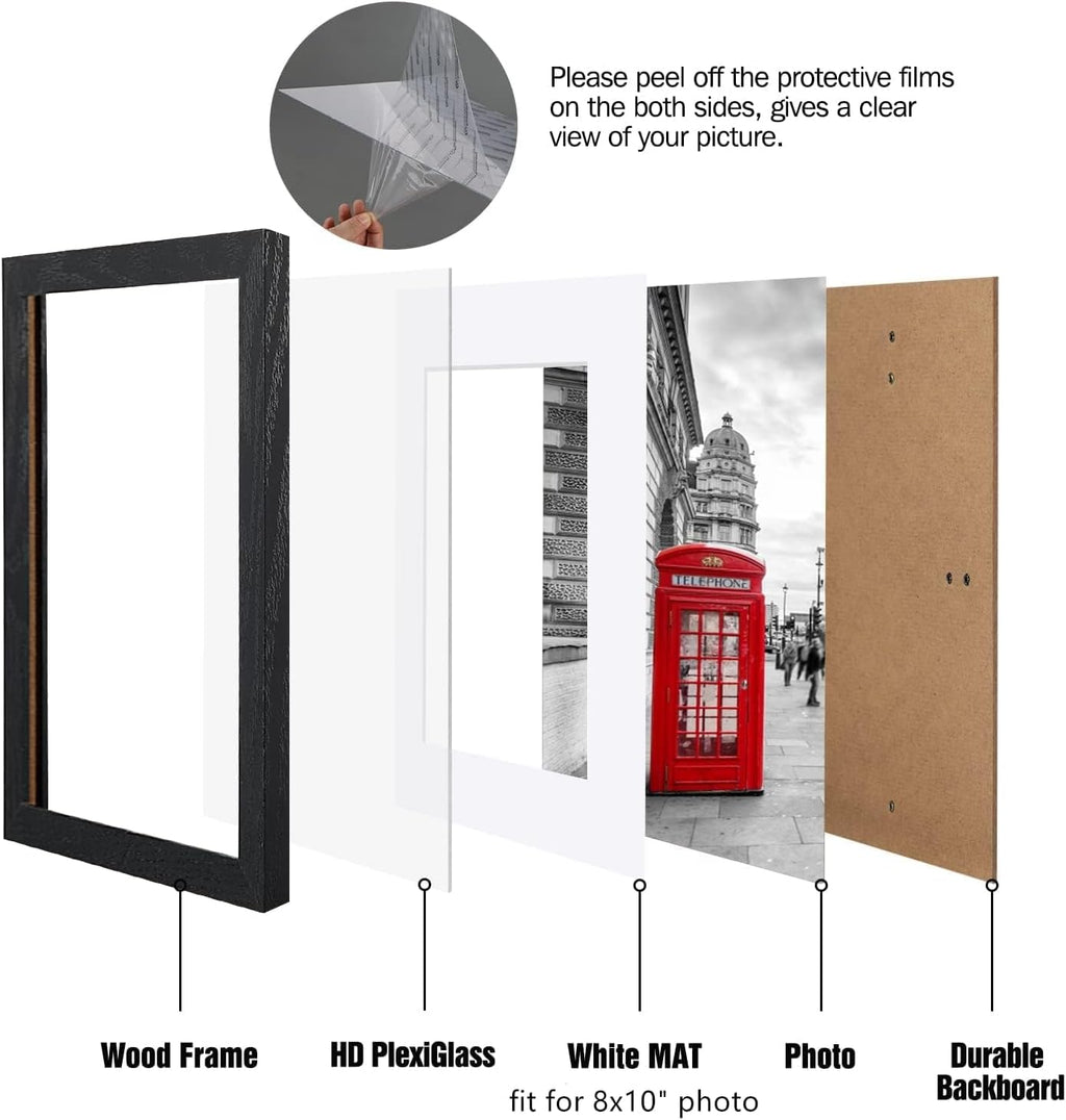 4X6 Picture Frame Distressed Farmhouse Wood Pattern Set of 4,Display 3.5X5 with Mat or 4X6 without Mat,Multicolour