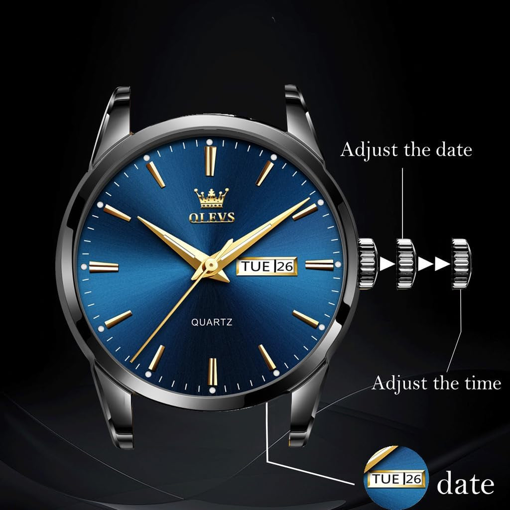 Mens Gold Watches Waterproof Stainless Steel Lightweight Watch with Date Classic Luxury Dress Watch for Men Gold White Blue Green Dial