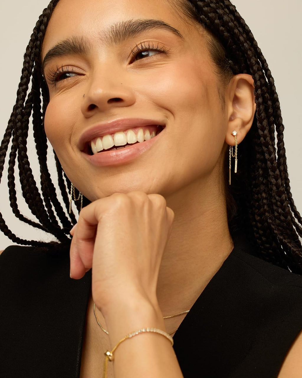 18K Gold Plated 925 Sterling Silver Posts Drop Dangle Chain Earrings for Women | Dangling Chain Studs | Cubic Zirconia Ball Threader Earscapes Earrings