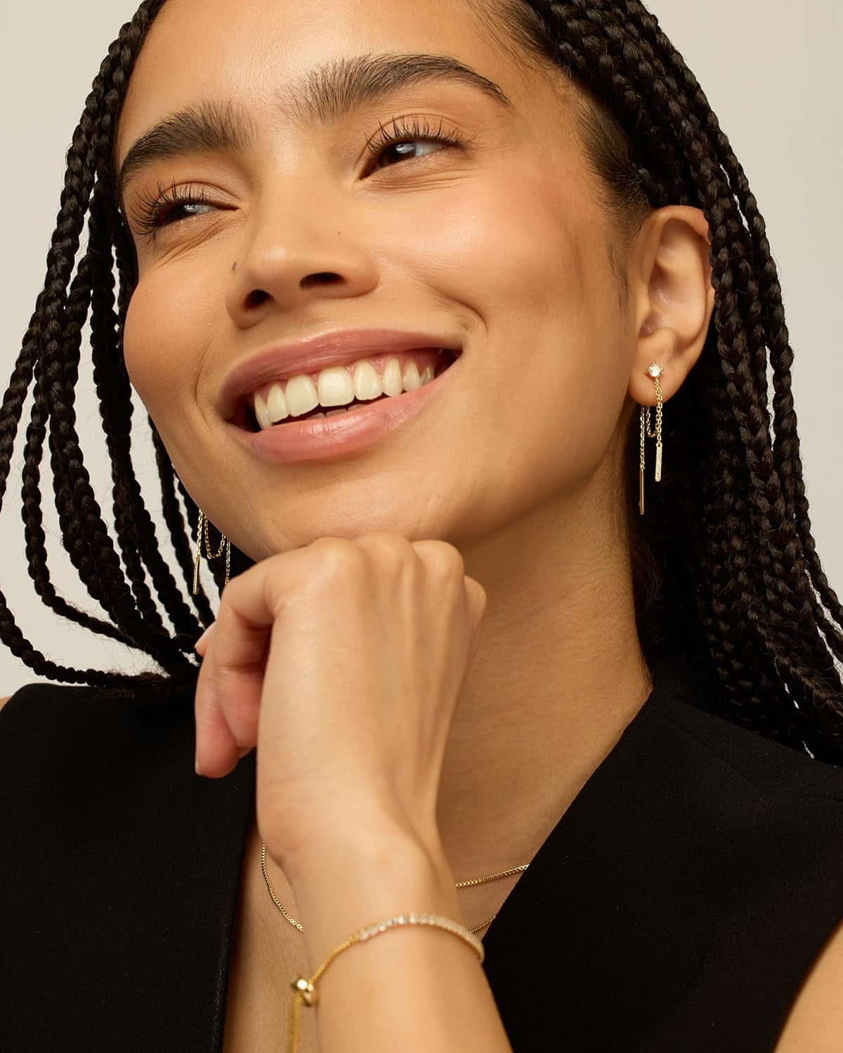 18K Gold Plated 925 Sterling Silver Posts Drop Dangle Chain Earrings for Women | Dangling Chain Studs | Cubic Zirconia Ball Threader Earscapes Earrings