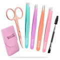 6 Pcs Tweezers Set for Women, Eyebrow Tweezers with Curved Scissor for Ingrown Hair, Hair Plucking Daily Beauty Tools with Leather Travel Case