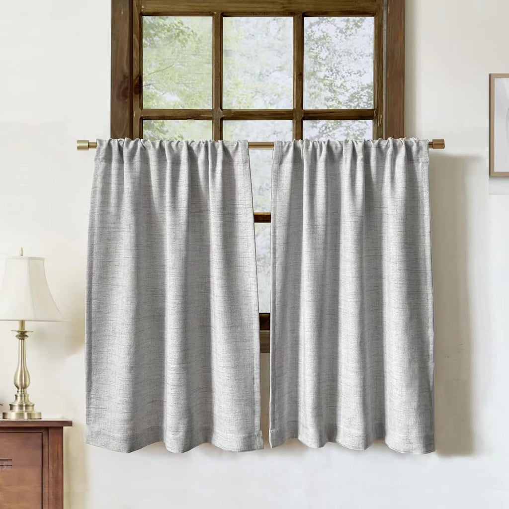 2 Pack Faux Linen Valance for Windows Kitchen Living Room Valances Rod Pocket Farmhouse Country Rustic Bathroom Small Window Treatment (54X15 Inch, Natural)