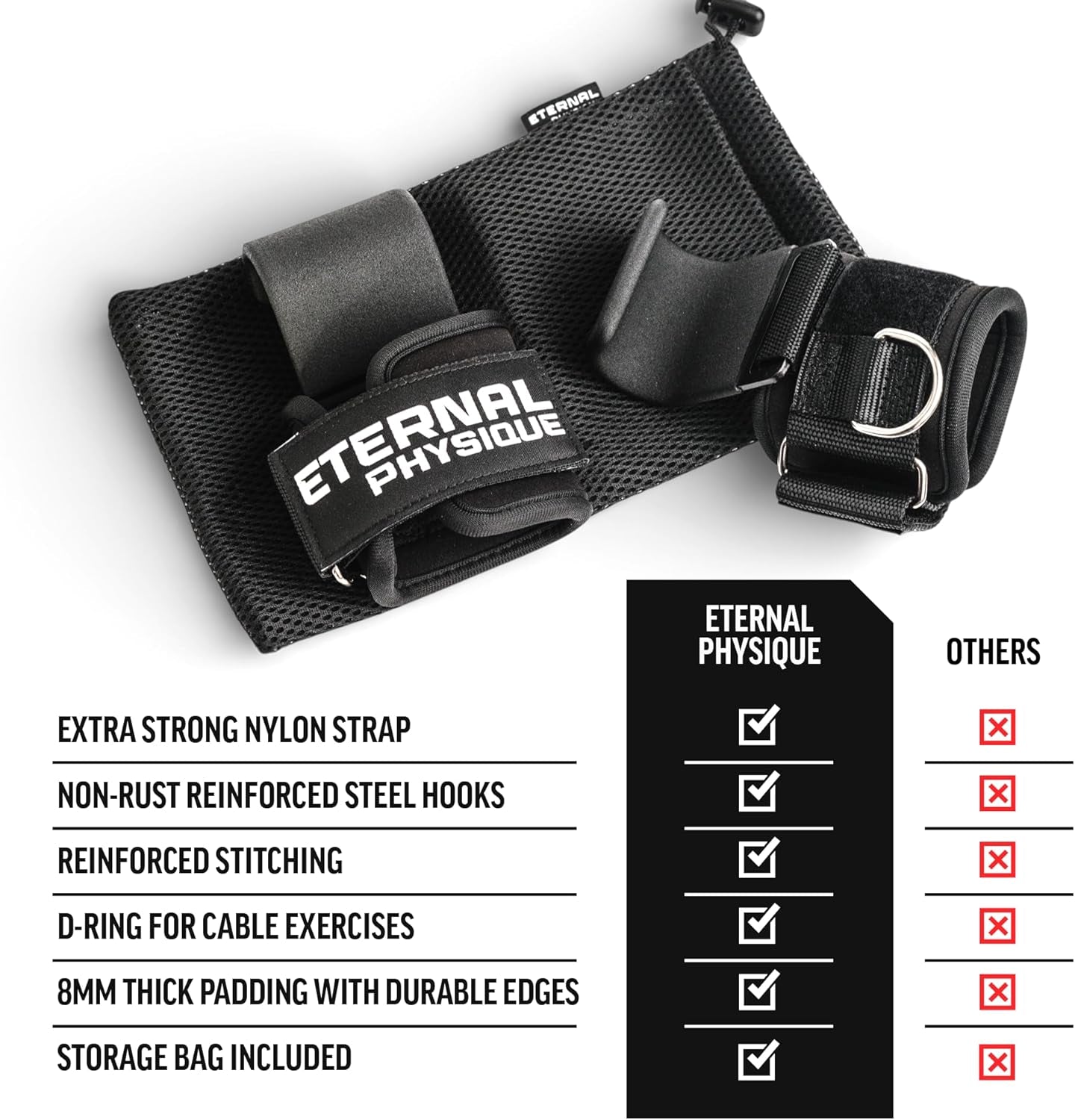 Weight Lifting Hooks (Pair) with D-Ring & Bag, Extra Strong- for Deadlifts, Pull Ups, Rows & Shrugs | Perfect Grip Support with Our Gym Hooks | Reinforced Wrist Straps for Weightlifting, Pull up Grips