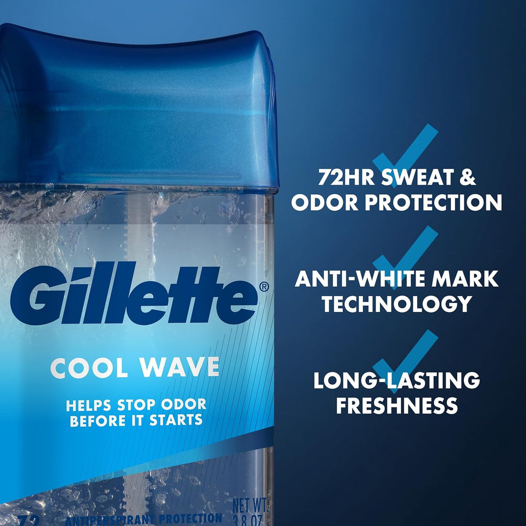 Antiperspirant and Deodorant for Men, 72Hr Clinical Strength Sweat & Odor Protection, Long Lasting Freshness, Anti-White Mark Technology, Clear Gel, Cool Wave Scent, 3.8 Oz (Pack of 4)