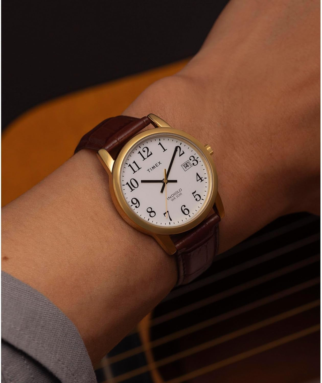 Men'S Easy Reader 35Mm Watch - Brown Strap White Dial Gold-Tone Case