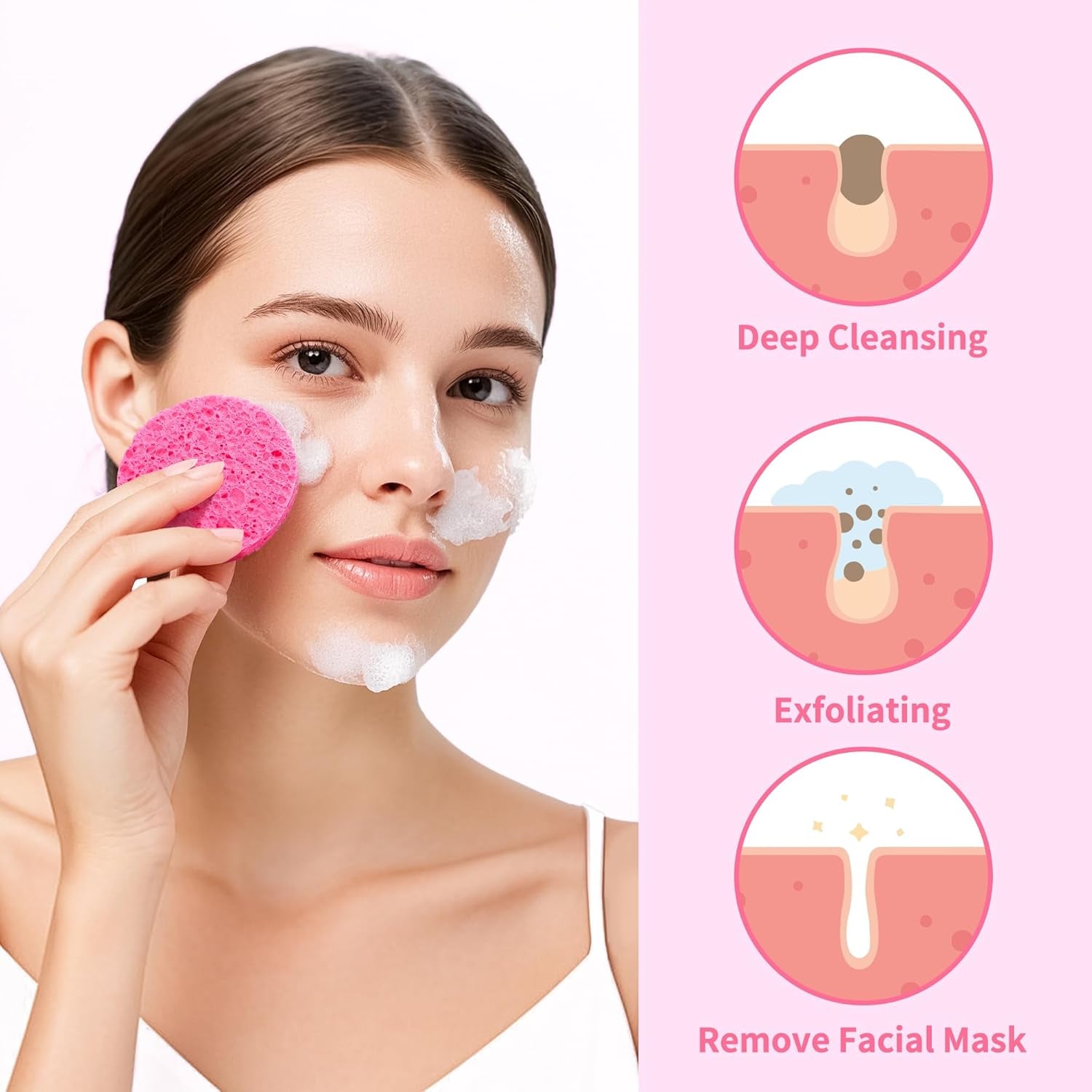 100-Count Compressed Facial Sponges, Natural Cellulose Face Sponges for Cleansing, Exfoliating, Washing Face, Makeup Removal, and Spa Use - Travel Skincare Essentials for Women