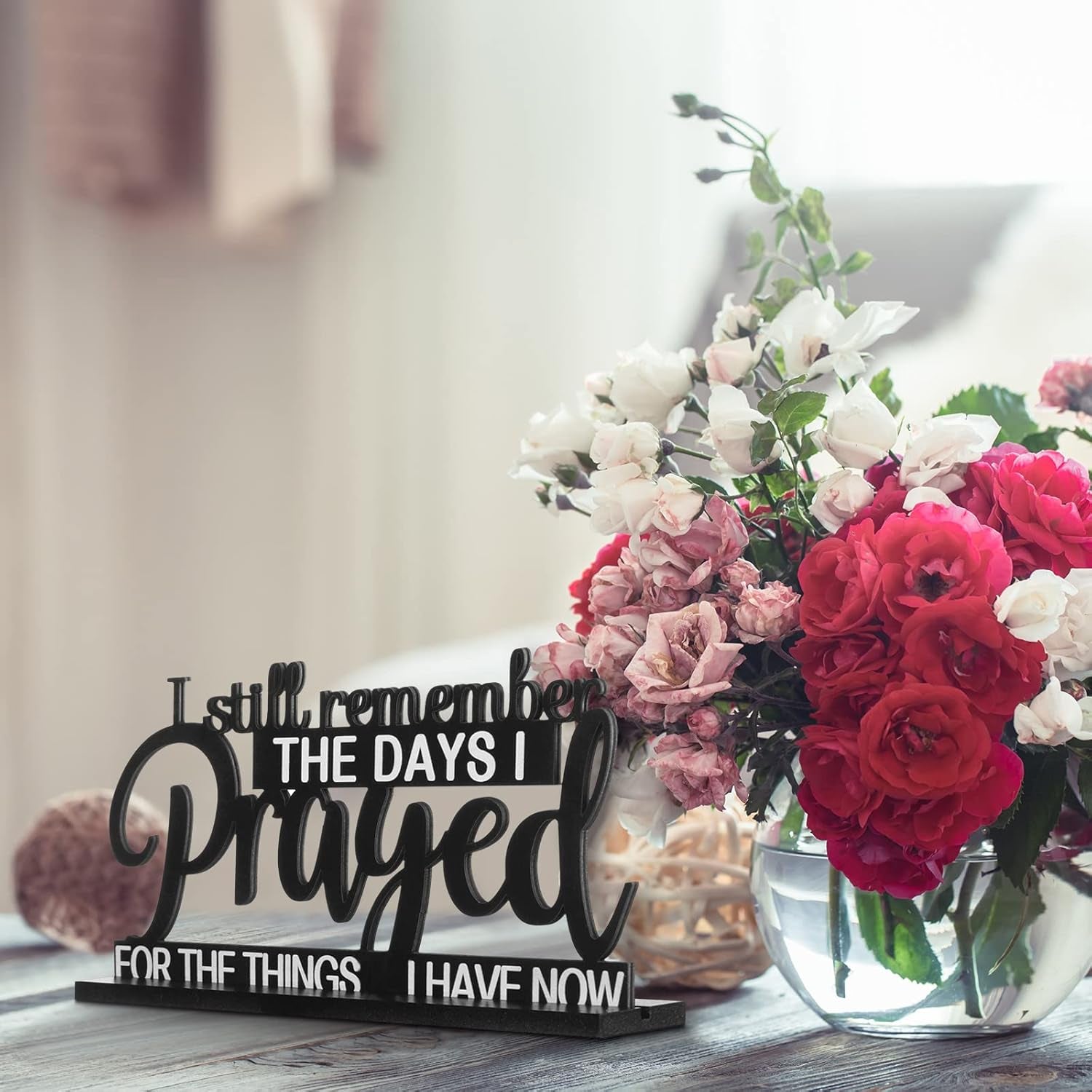 I Still Remember the Days I Prayed Sign Inspirational Table Blessed Signs Motivational Decor Farmhouse Table Home Centerpieces Faith Wooden Shelf for Living Room Office(Classic Style)