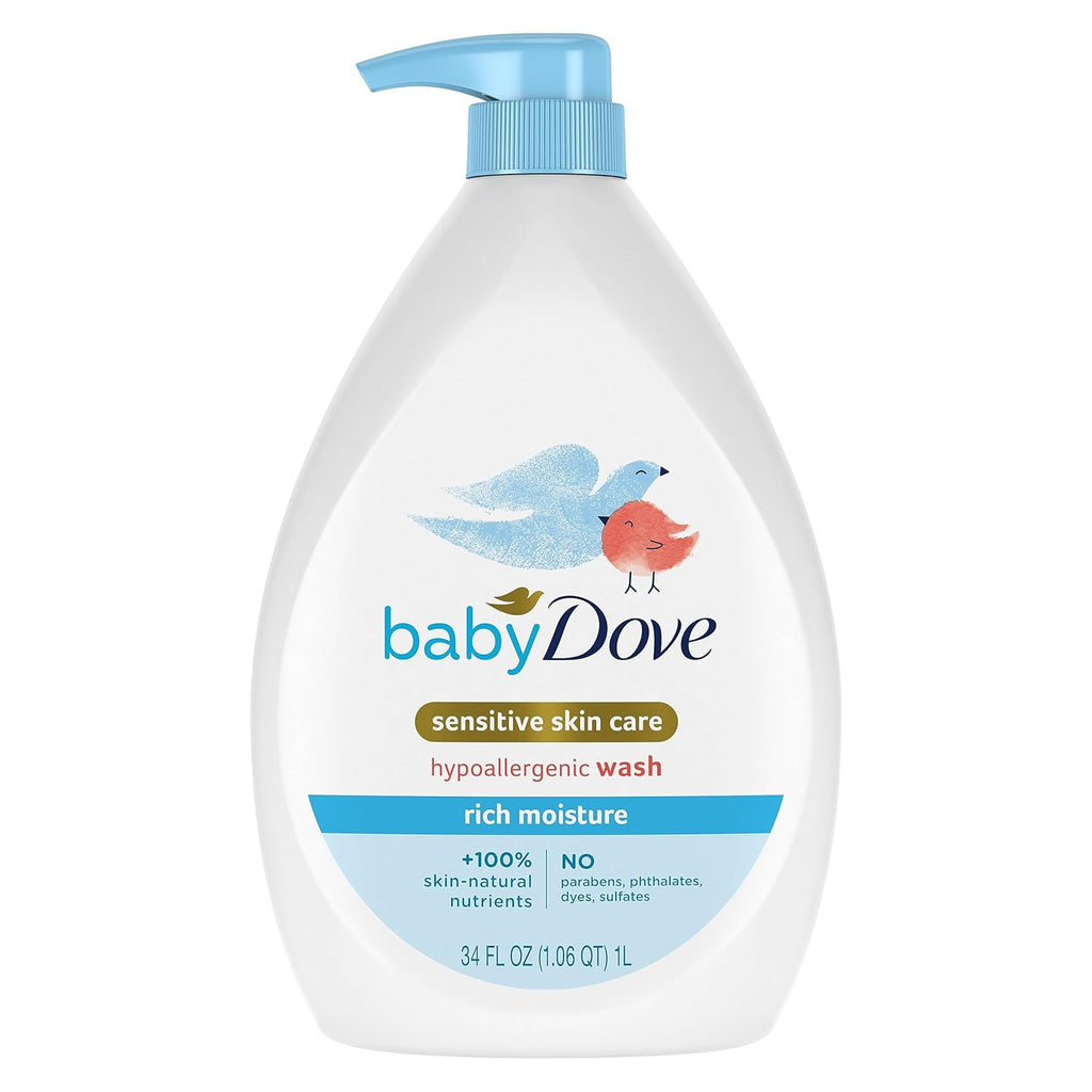 Sensitive Skin Care Baby Wash Fragrance Free Moisture for Baby Bath Time Fragrance Free and Hypoallergenic, Washes Away Bacteria 34 Oz (Pack of 1)