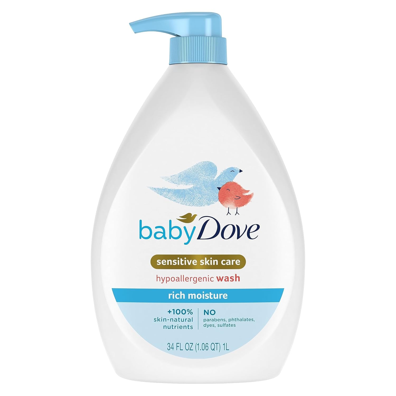Sensitive Skin Care Baby Wash Fragrance Free Moisture for Baby Bath Time Fragrance Free and Hypoallergenic, Washes Away Bacteria 34 Oz (Pack of 1)