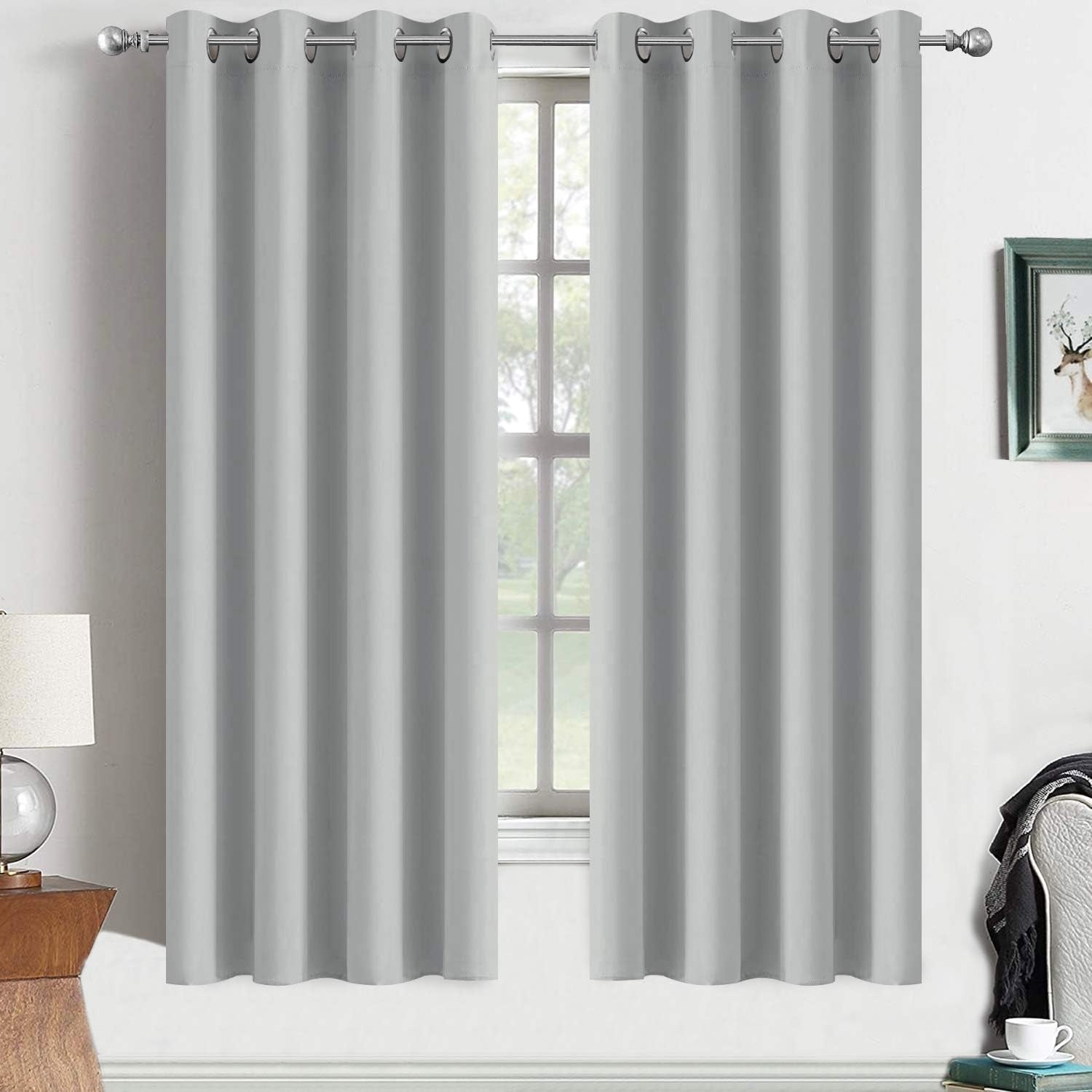 Room Darkening Gray Blackout Curtains 84 Inch Long Light Blocking Thermal Insulated Window Treatment Grommet Drapes for Bedroom Living Room, 52W X 84L, Grey Curtains, 2 Panels