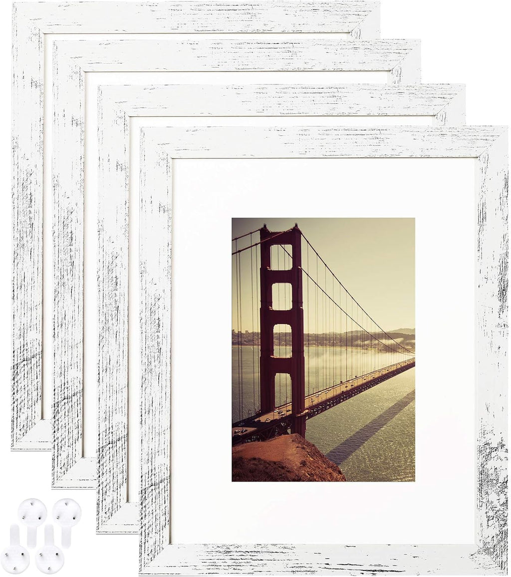 4X6 Picture Frame Distressed Farmhouse Wood Pattern Set of 4,Display 3.5X5 with Mat or 4X6 without Mat,Multicolour