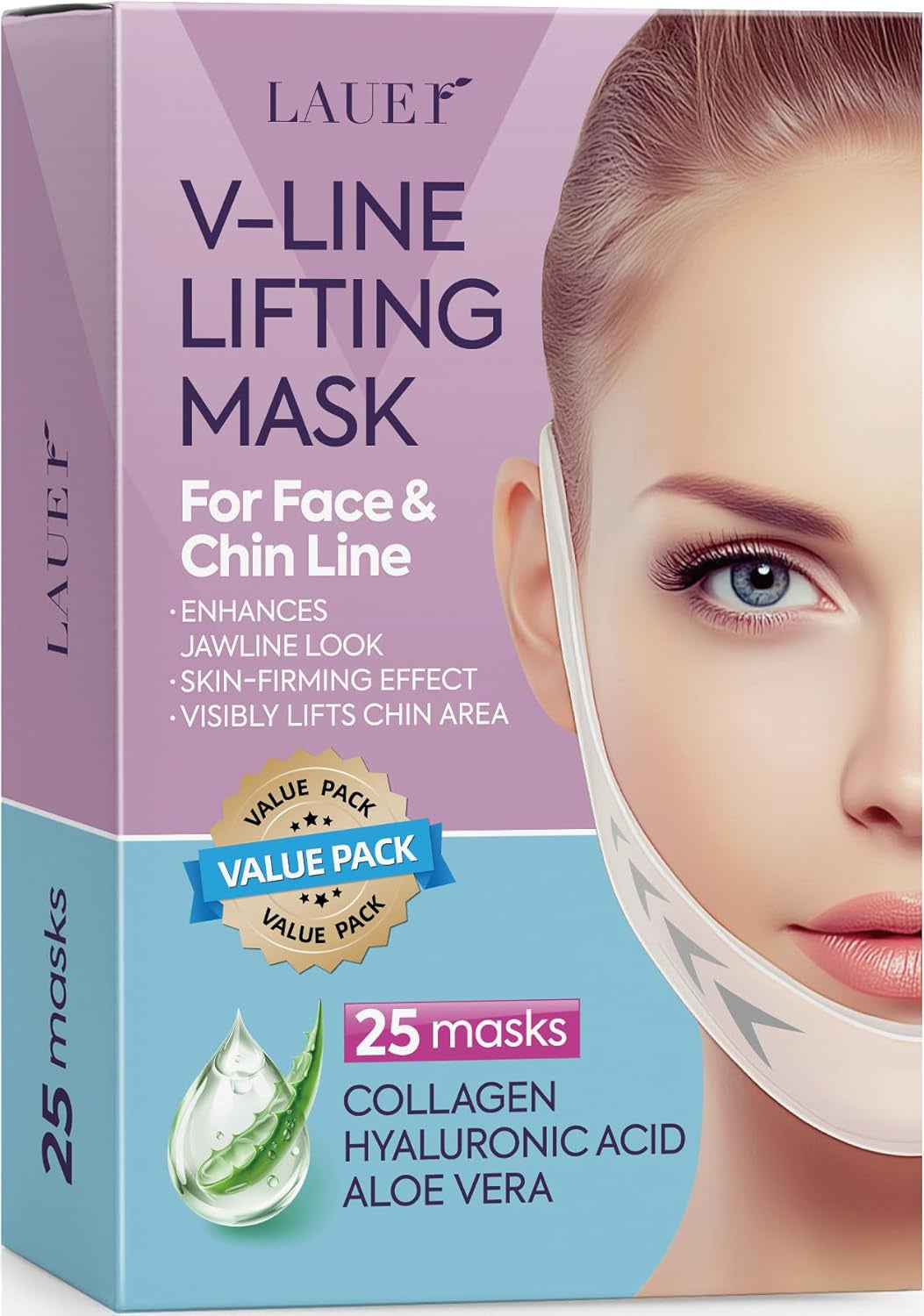 V Shaped Contouring Face Mask Line Shaping Lifting Belt Neck Reduction Jawline Lift Tape Enhancer Firming Chin up Collagen Hyaluronic Acid Aloe Vera