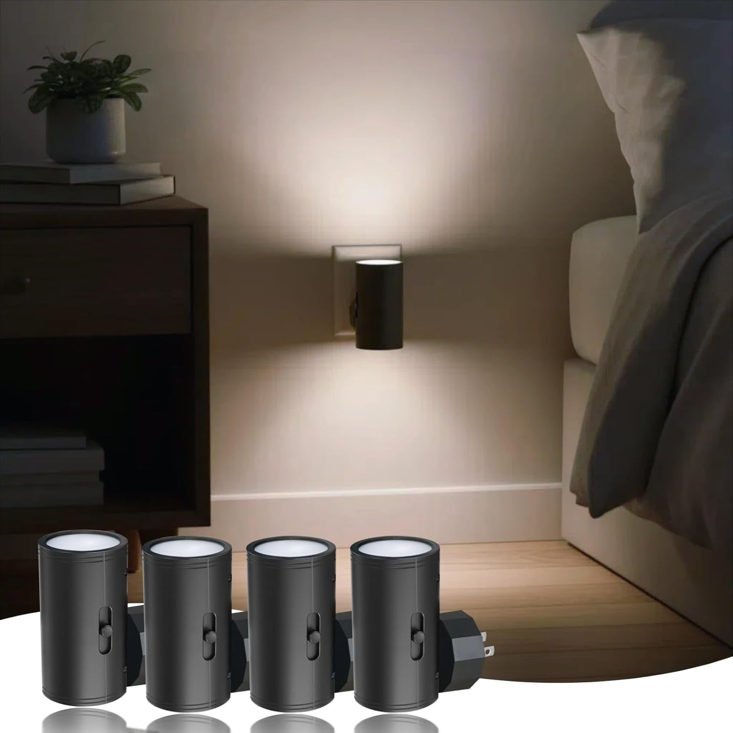 LED Night Lights Plug into Wall, Dusk to Dawn Sensor,5-300Lm Adjustable Brightness, Soft White 3000K,Dimmable Night Lights for Kitchen,Hallway Bedroom,Stairs, 2 Pack