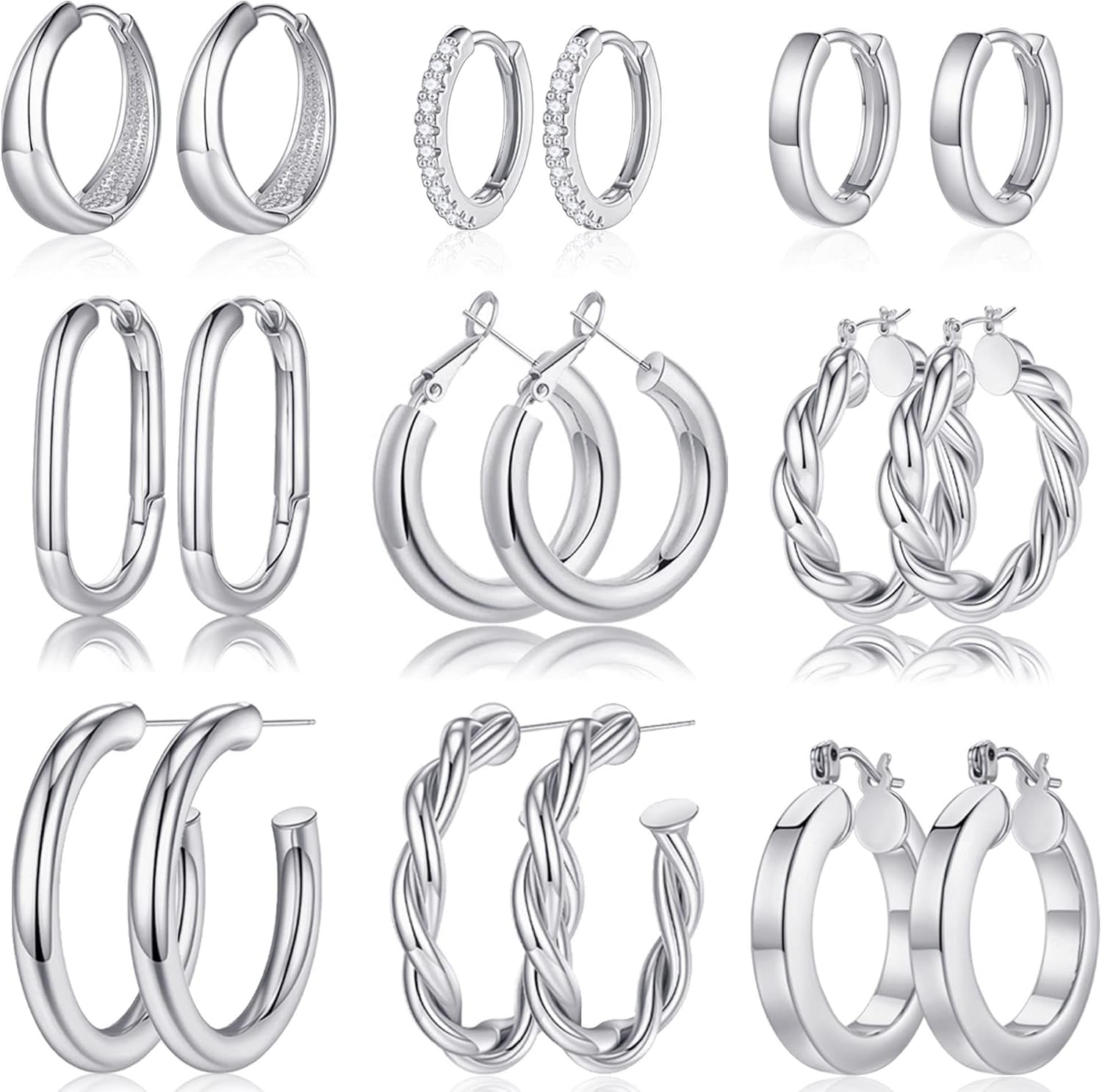 9 Pairs Gold Hoop Earrings for Women, 14K Real Gold Plated Chunky Hoop Earrings Set for Women Hypoallergenic Thick Lightweight Earring for Womens Jewelry Gifts