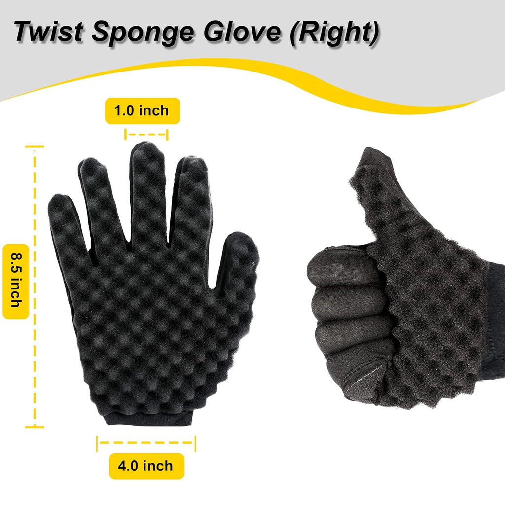 Curl Sponge Set with Glove, Metal Brush Pick and Twist Comb for Men and Women