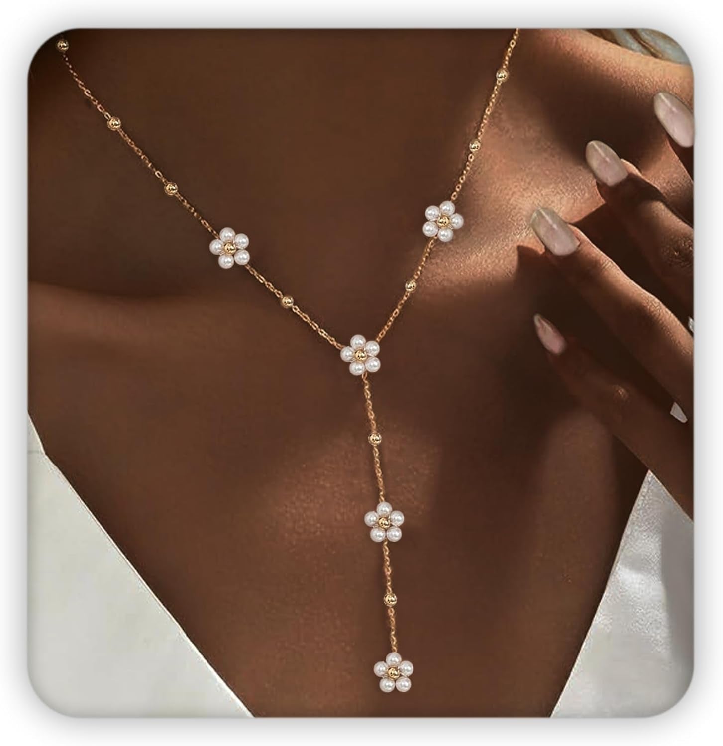 Pearl Necklaces, Daisy Pearls Choker for Women'S Pearl Strand Necklaces as Silver and Gold Choker for Teens, Silver Daisy Birthday Gifts 3 Pearls White Necklace as Prom Bridesmaid Gifts