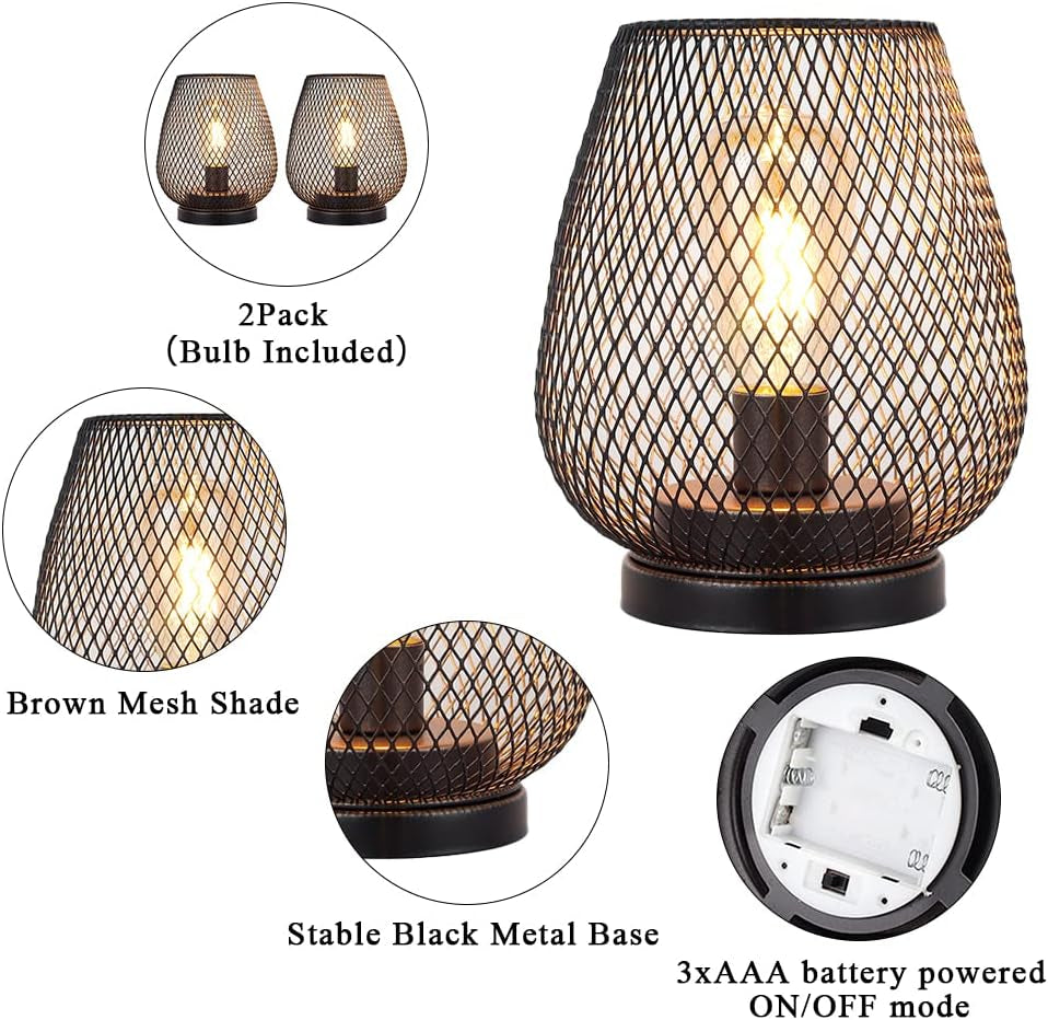 Set of 2 Metal Cage LED Lantern Battery Powered Cordless Accent Light with LED Great for Weddings Parties Patio Events for Indoors Outdoors