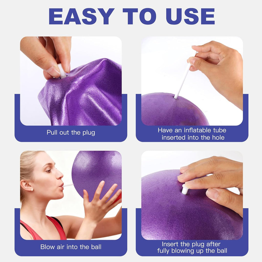 Pilates Ball 2P, 9 Inch Workout Ball for Women Men Kid Toddler, Small Exercise Ball with Pump for Physical Therapy, Stability, Stretching, Barre, Yoga, Core(Pink & Purple)