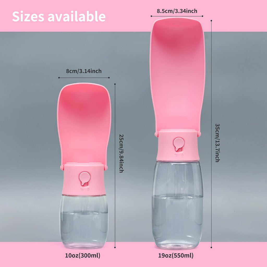 Dog Water Bottle, Leak Proof Portable Puppy Water Dispenser, Travel Puppy Water Bowl, Foldable Transparent Dog Water Bottle for Pets Outdoor Walking, Hiking, Travel, Food Grade Plastic - 19Oz Pink