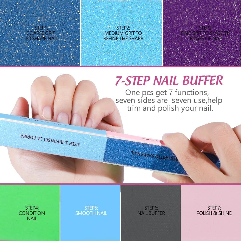 Nail Files and Buffers, 20PCS Nail File Kit. Rectangular Nail Buffer Block & 100/180 Grit 7 Way Nail File & Polishing Buffer. Nail Prep Kit. Professional Manicure Nail Tools